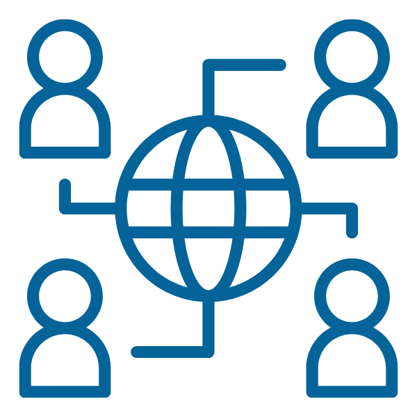 AOC 파란색 아이콘 이미지, 4명의 사람 아이콘이 있는 세계
