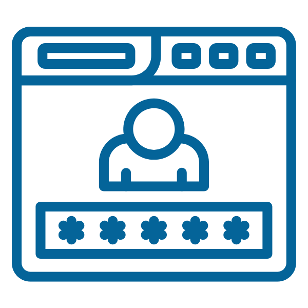 사람들이 로그인할 수 있는 웹페이지를 나타내는 사각형의 ACES 파란색 아이콘 파란색 이미지