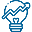 성장을 위해 올라가는 화살표가 있는 전구