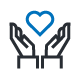 하트 아이콘으로 위쪽으로 뻗은 두 손