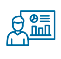 뒤에 보드를 들고 데이터를 보여주는 사람의 이미지 아이콘