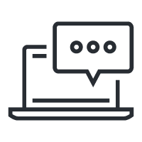노트북 아이콘, 3 개의 타원과 채팅 버블