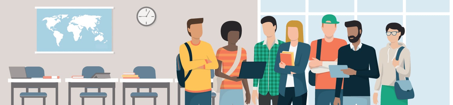 교실에서 학생들의 그림